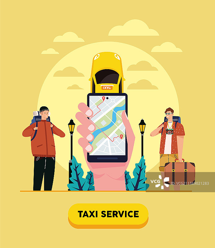 游客与出租车在线服务图片素材
