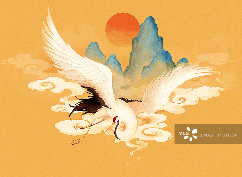仙鹤，中国文化，创造力，插画图片素材