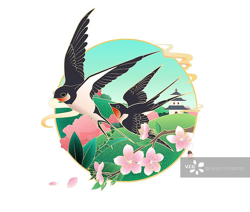 春天的燕子插画图片素材