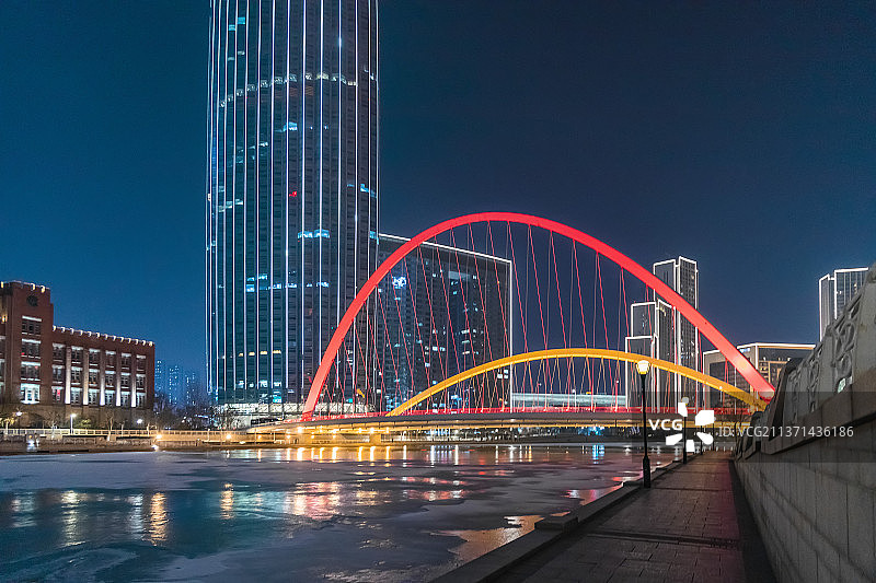 天津建筑大沽桥冬季夜景风光图片素材