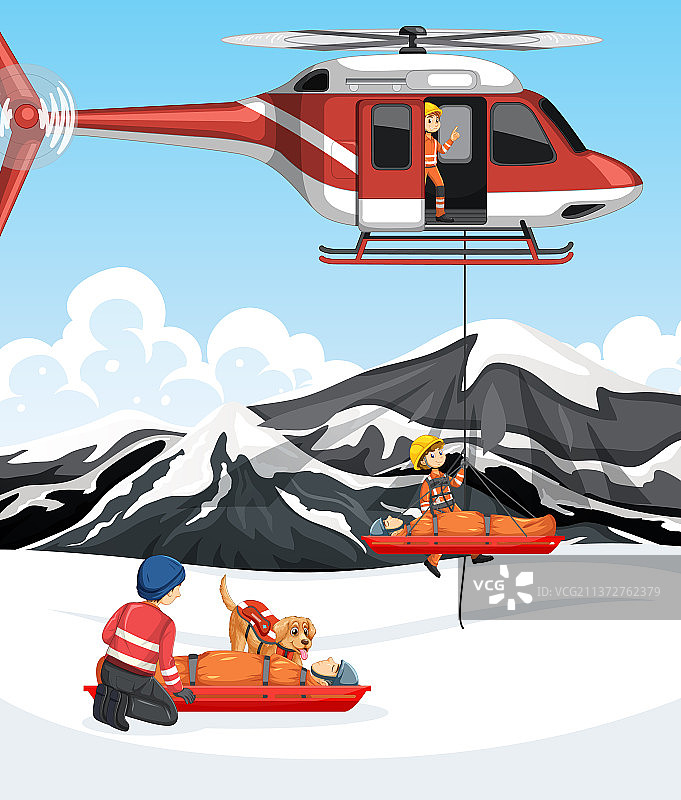 卡通风格的雪景，消防员救援图片素材