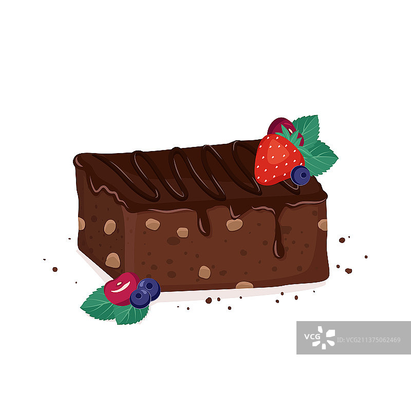甜美的布朗尼甜点，配上流动的巧克力坚果图片素材