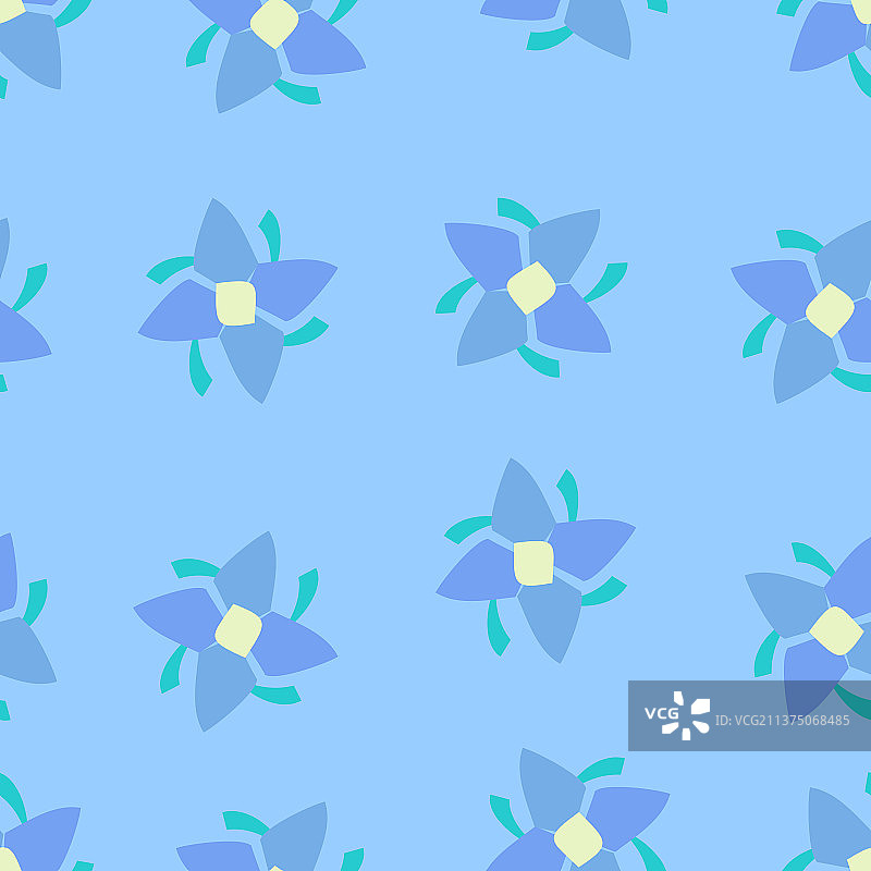 淡蓝色的花散布在蓝色的背景上图片素材