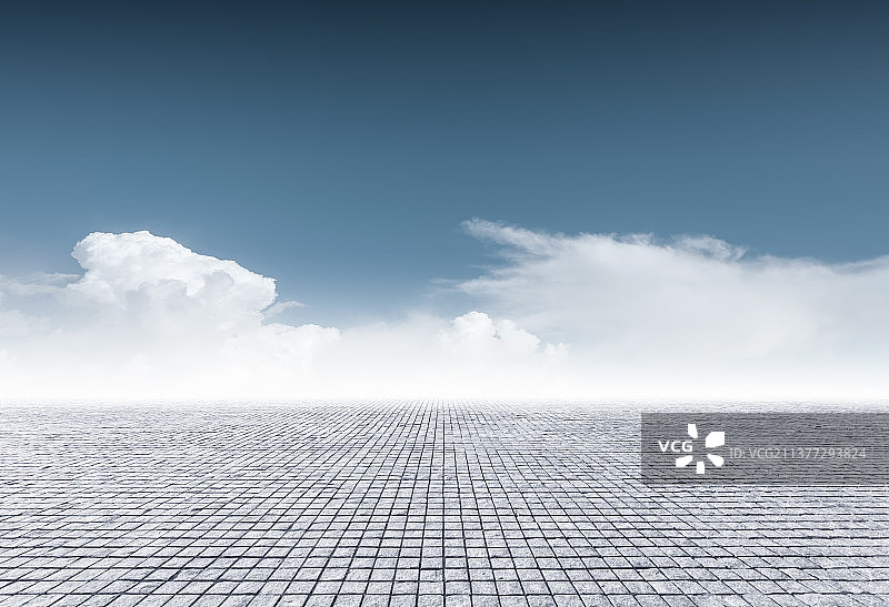 蓝天白云下的现代广场砖地图片素材