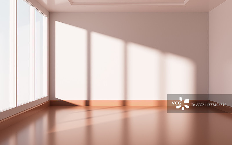 棕色地板的空房间3D渲染图片素材