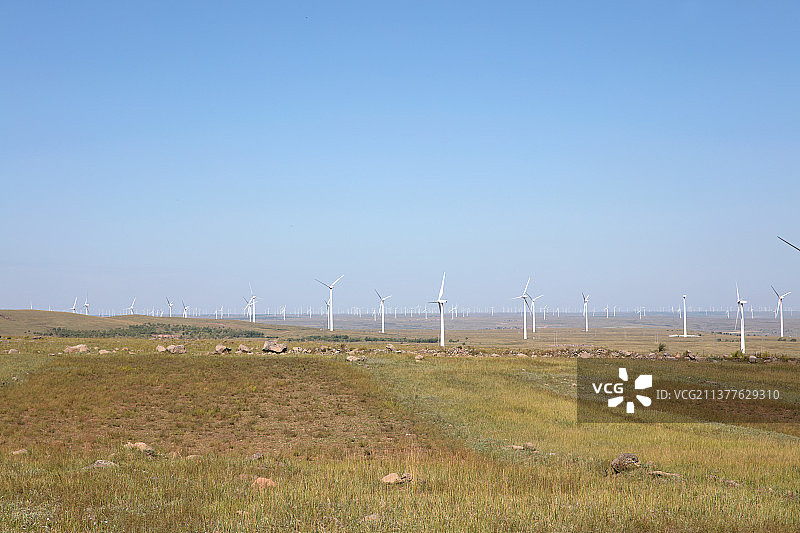 中国北方的草原和风力发电风车图片素材