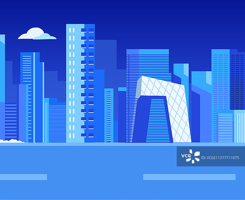 蓝色科技北京城市天际线矢量地标建筑群插画图片素材