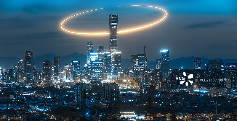 北京蓝色夜景倒影图片素材