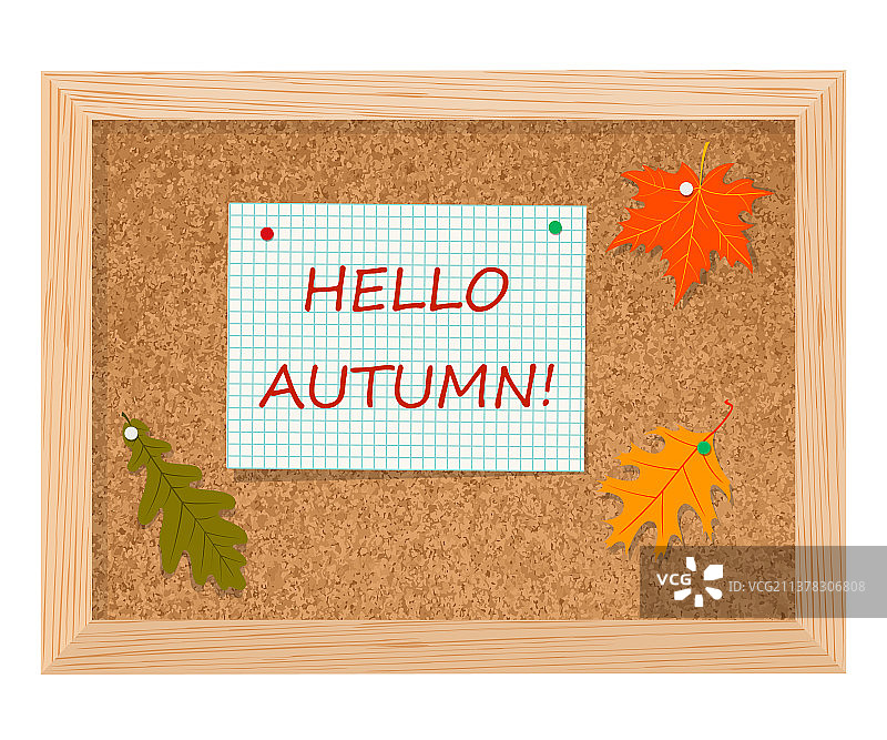木板上的秋天铭文和树叶你好图片素材