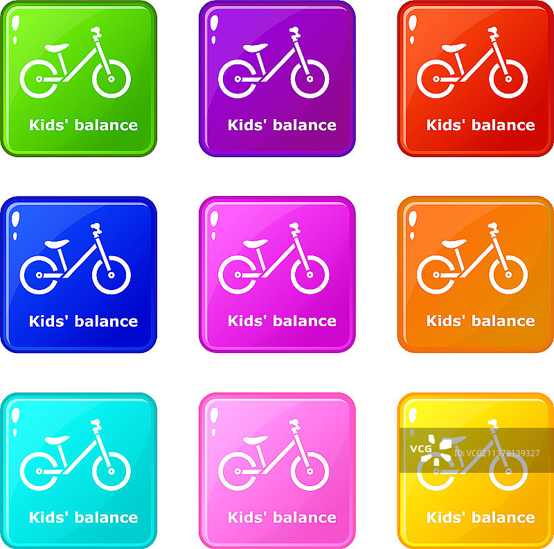 儿童平衡自行车图标集9色收集图片素材