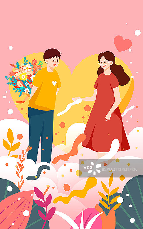 520情人节浪漫求爱插画甜蜜爱情情侣海报图片素材