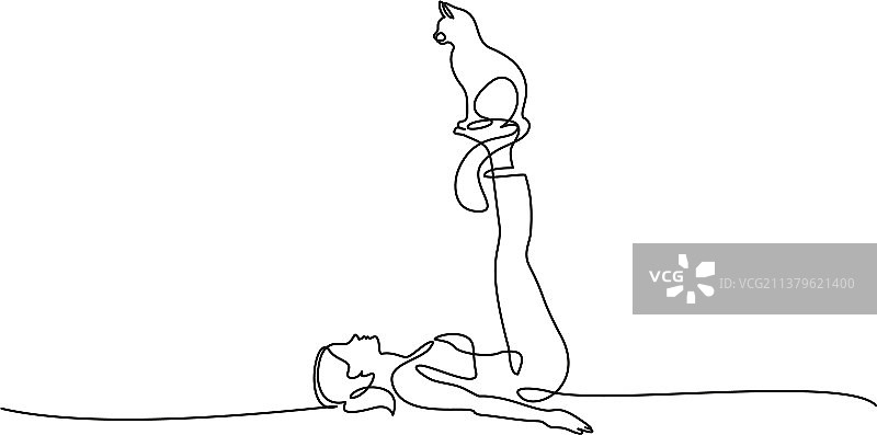 一幅画着女人和猫做瑜伽图片素材