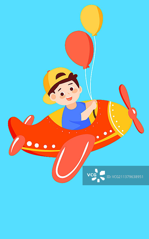 六一儿童节男孩开飞机插画快乐童年活动海报图片素材