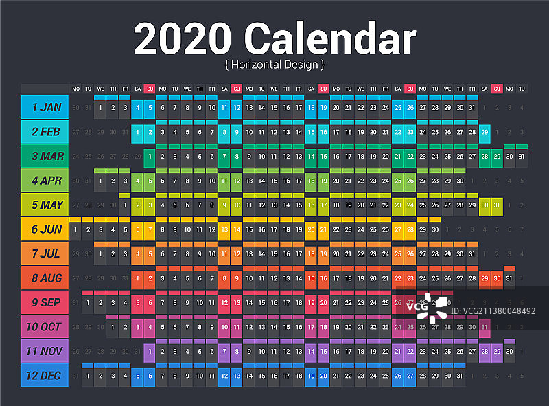 日历2020规划全彩色水平设计图片素材