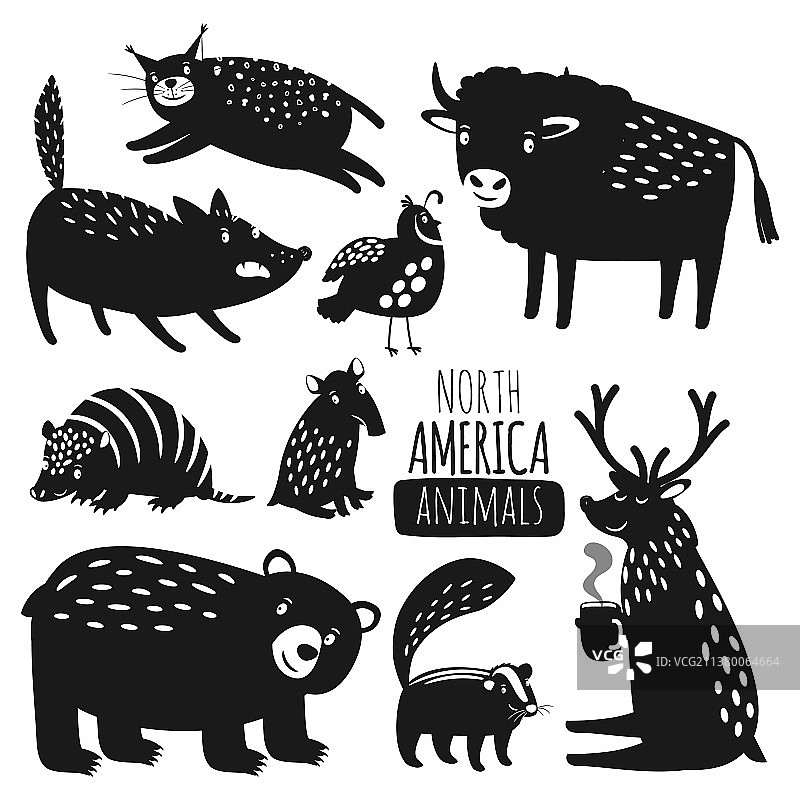 美国森林动物的剪影图片素材