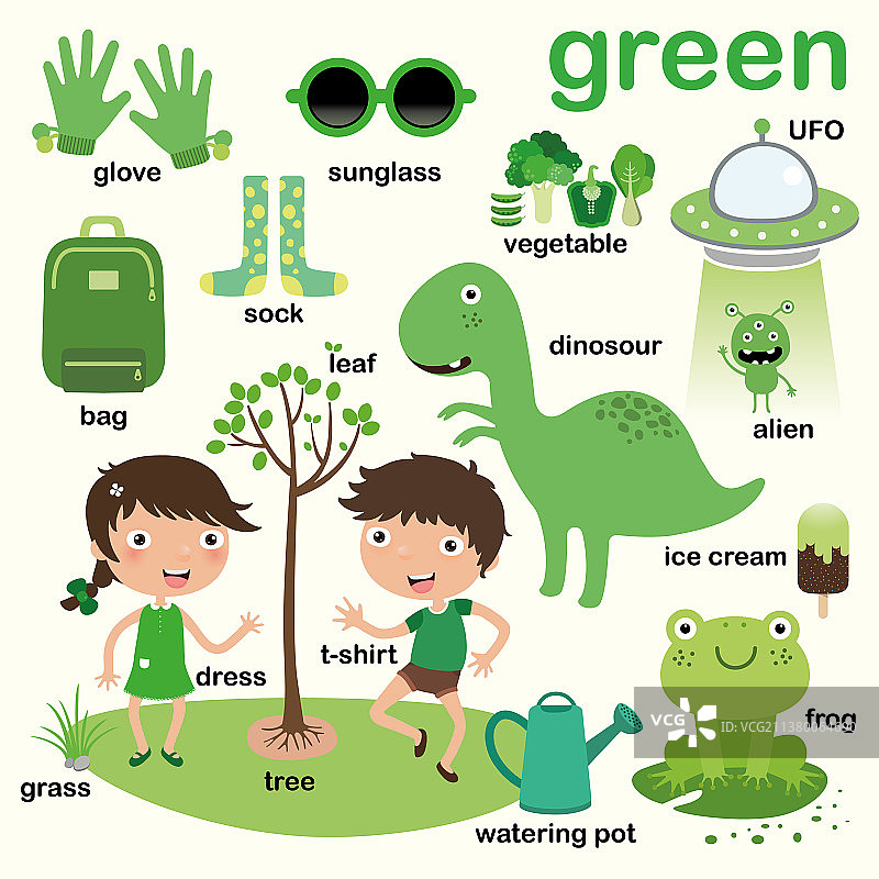 绿色色彩教育色彩与词汇英语图片素材