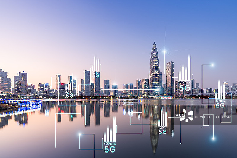 深圳城市夜景和5G科技概念图片素材