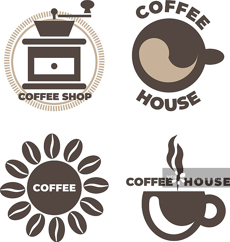 咖啡店标志图标集棕色孤立图片素材