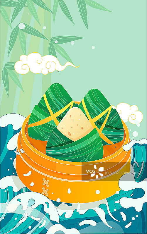 端午节赛龙舟吃粽子插画中国风传统节日海报图片素材