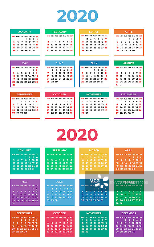 白色背景的2020年日历图片素材