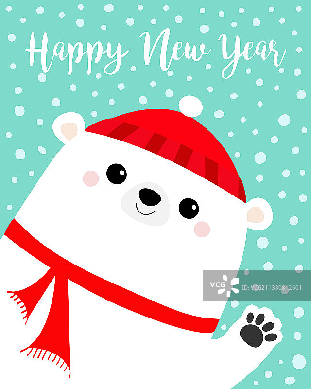 新年快乐，白色北极熊挥舞着爪子图片素材