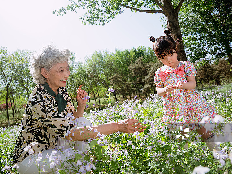 奶奶和孙女在公园玩耍图片素材