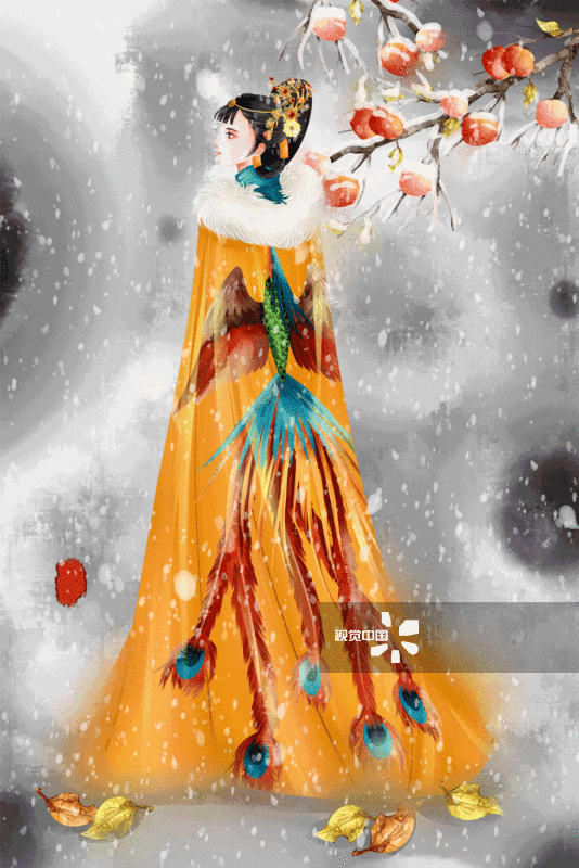 中国风水彩古风女性背影插画-GIF动图图片素材