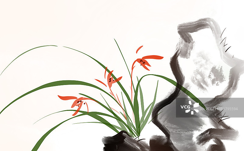 中国风传统文化抽象水墨兰花插图图片素材