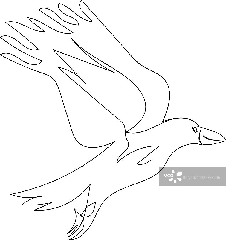 飞翔的乌鸦一线艺术连续画线图片素材