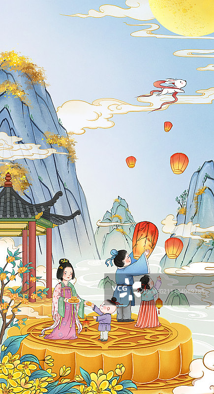 中国风中秋创意插画图片素材