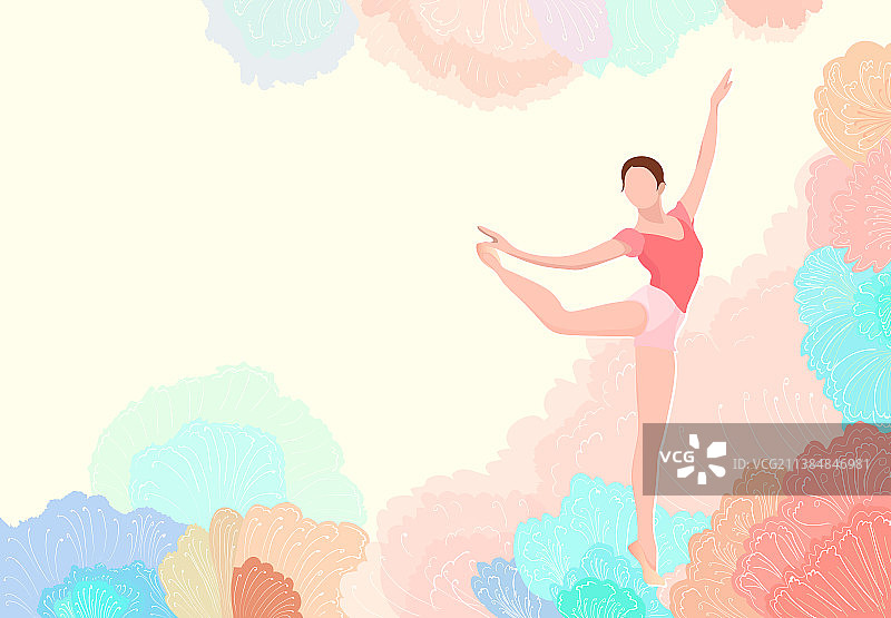 少女在花丛中跳芭蕾舞插画背景图片素材