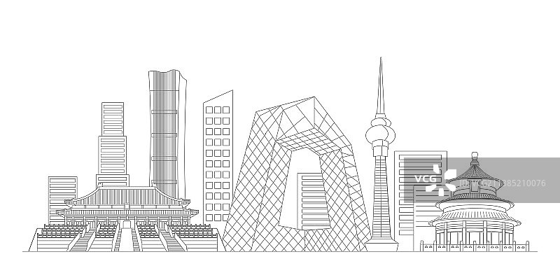 北京地标建筑描边插画图片素材
