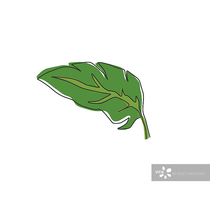热带树叶的单幅连续线图图片素材