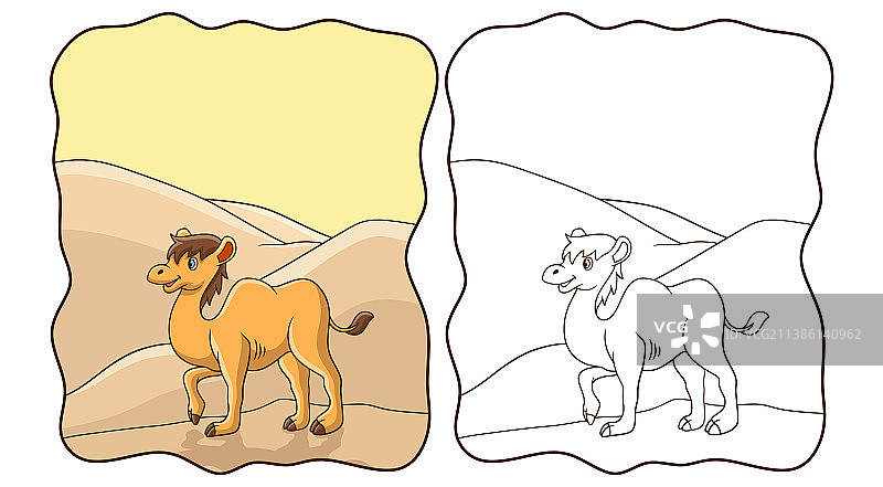 卡通骆驼行走在沙漠的书或页图片素材