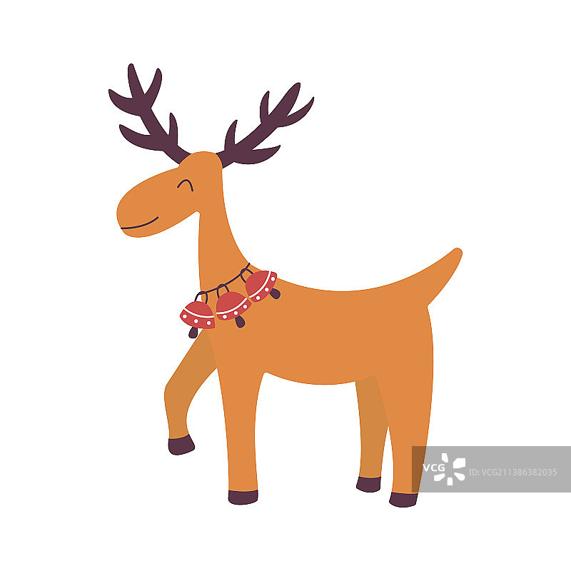 脖子上挂着红色铃铛的圣诞鹿图片素材