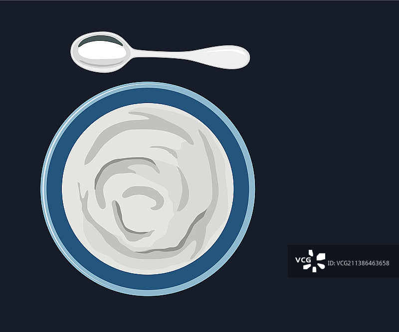 希腊酸奶用勺子盛在碗里图片素材