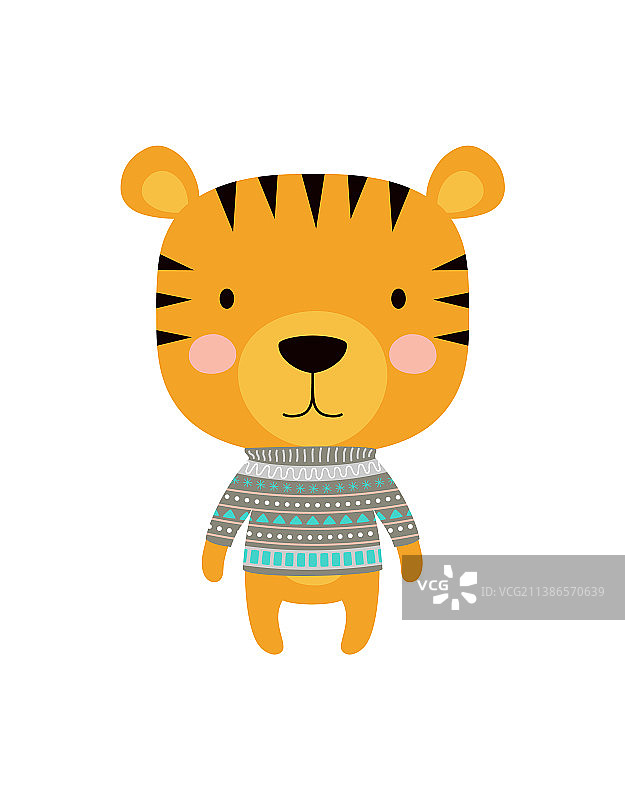 可爱的老虎在毛衣孤立的卡通动物图片素材