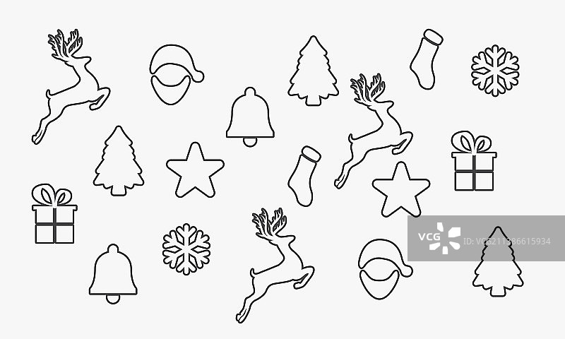 线图标设置圣诞孤立在白色图片素材