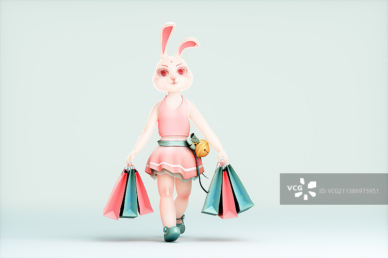3D渲染的可爱兔子形态的女孩图片素材