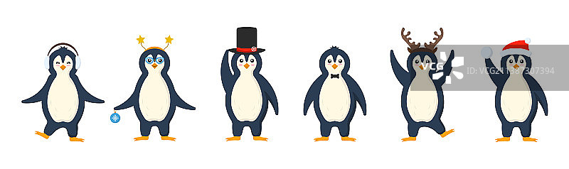 企鹅角色穿着温暖的衣服，平面设计图片素材