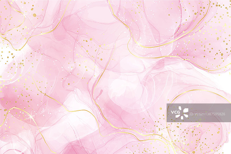 玫瑰粉色液体水彩背景与金色图片素材