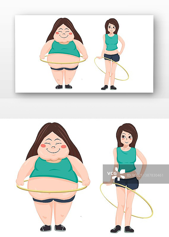 世界减肥日卡通人物对比图片素材