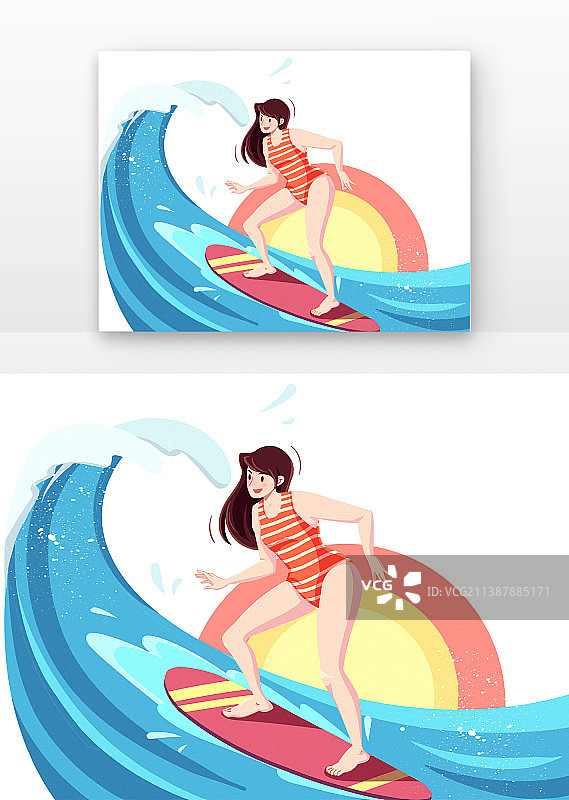 夏季海边女孩冲浪人物图片素材