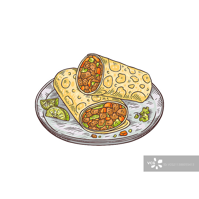墨西哥传统美食卷饼放在盘子里图片素材