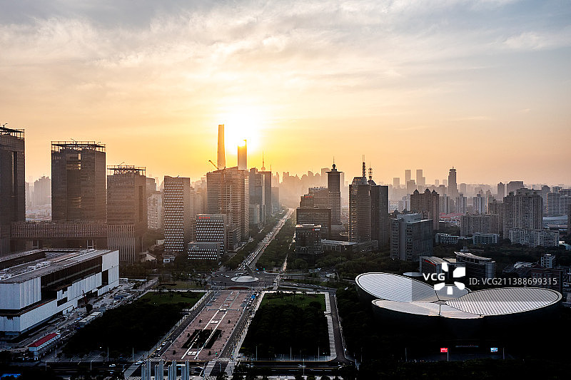 上海陆家嘴金融区日落城市风光航拍图片素材