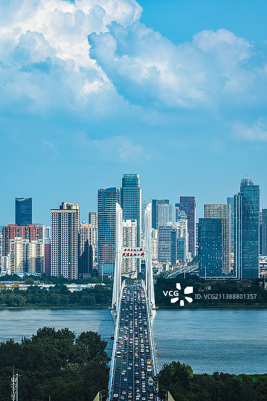 夏季白昼武汉长江二桥城市风光天际线图片素材
