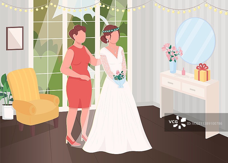 新娘准备与伴娘的平面颜色图片素材