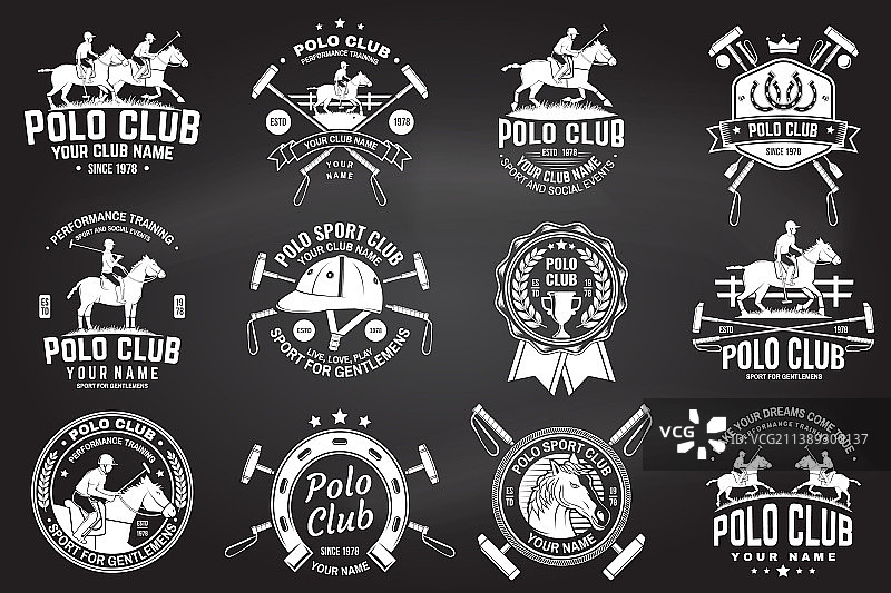 一套马球俱乐部运动徽章、徽章、徽章图片素材