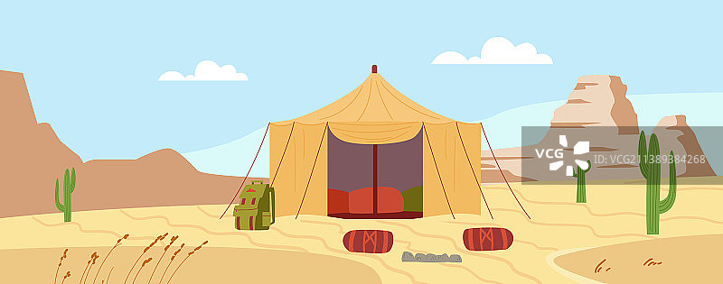沙漠平地上的贝都因帐篷图片素材