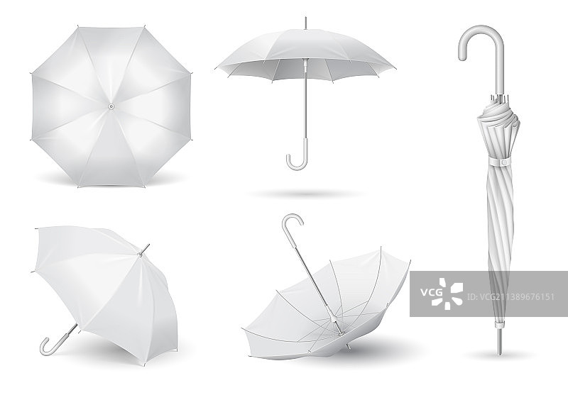 一套白色雨伞3d写实设计开放图片素材